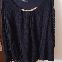 Черна дантелена блуза , снимка 1 - Блузи с дълъг ръкав и пуловери - 43695740