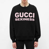 GUCCI Black Sexiness Logo Print Мъжка Блуза тип Пуловер size M, снимка 2 - Пуловери - 34843357