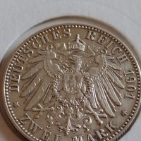 Сребърна монета 2 марки 1901г. Германска Империя Прусия Годишнина Кралско семейство 42053, снимка 2 - Нумизматика и бонистика - 43799124