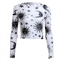 Прозрачна блуза с щампа на луна и слънце р-р S, M, L, снимка 1 - Блузи с дълъг ръкав и пуловери - 33292609