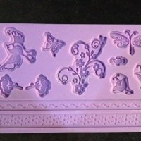 Пеперуда птичка цветя кант борд силиконов молд форма украса декор торта фондан шоколад, снимка 1 - Форми - 37817185