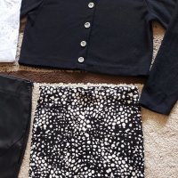 Лот S: кожена пола с дантела+тениска с перли+болеро+пола H&M 🖤🤍🖤, снимка 4 - Комплекти - 37616761