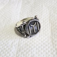 Мъжки сребърен пръстен със руническият знак IYI – символ на българската държавност, руни, снимка 1 - Пръстени - 33387468