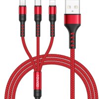 3-в-1 USB - Мicro, USB C , Lightning port - кабел за зареждане - 1.2 метра, снимка 1 - USB кабели - 40384163