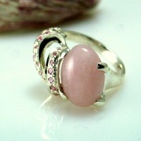 АВТОРСКИ Сребърен пръстен с РОЗОВ КВАРЦ и розови циркони/ размер 59-60, снимка 4 - Пръстени - 28507441