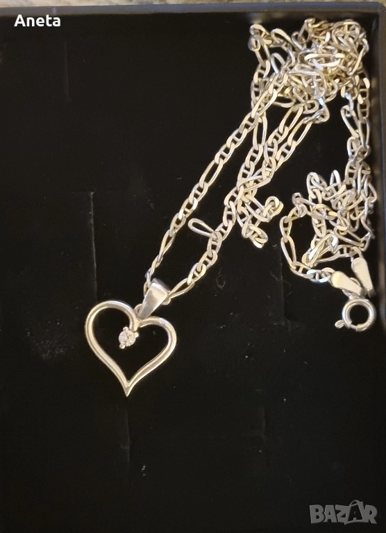 Сребърен синджир с висулка сребърно сърце, снимка 1