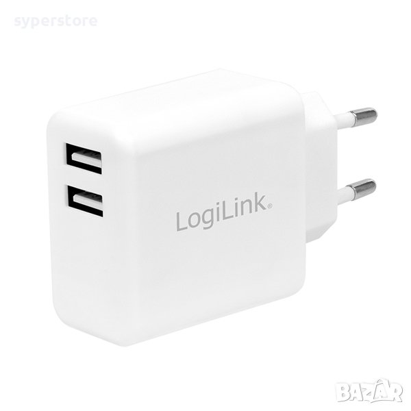 Адаптер USB Charger 2x, 2.4A, white, Logilink PA0210W SS300937, снимка 1