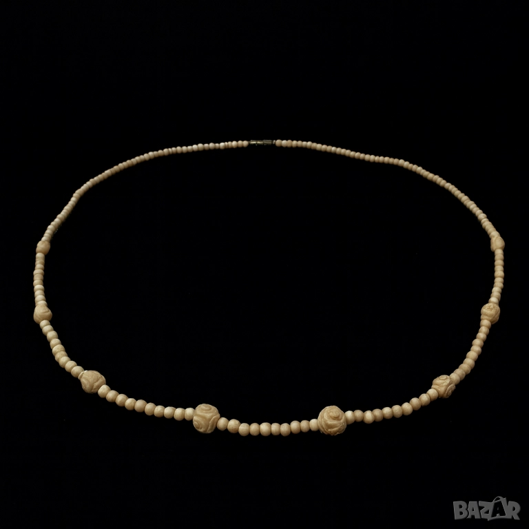Ръчно резбована стара огърлица от слонова кост, снимка 1