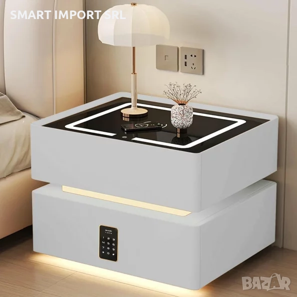 Интелигентно нощно шкафче LED с безжично зареждане Smart Heater, кодирано заключване, бял, снимка 1