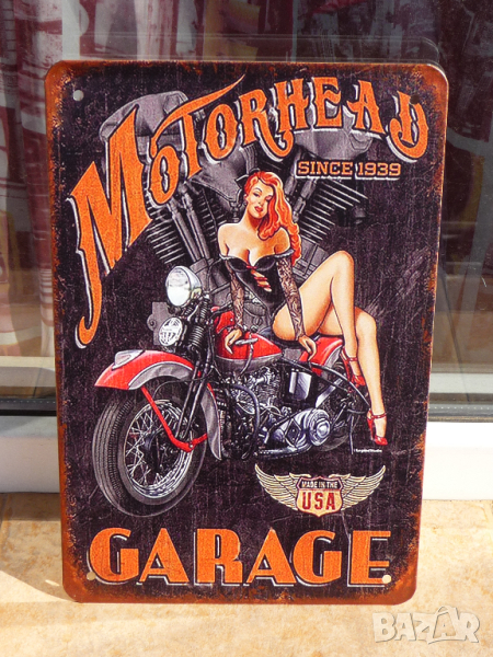 Метална табела мотор гараж мотори мотоциклети еротика 1939  , снимка 1