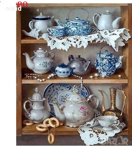 чайник сервизи 5D гоблен диамантен гоблен картина мозайка за направа по схема с камъчета, снимка 1