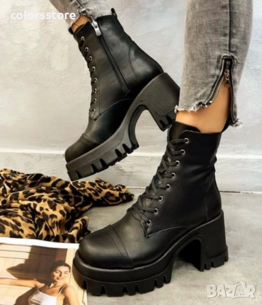 Боти на ток - черна кожа - TR43, снимка 1