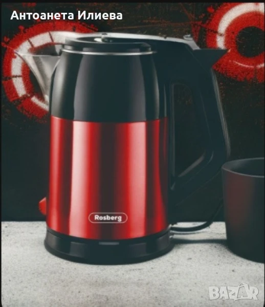 Електрическа кана Rosberg, 1500W, 1.8л., Корпус неръжд. стомана, Червен и черен, 2 ГОДИНИ ГАРАНЦИЯ, снимка 1