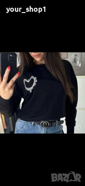 Блуза с дълъг ръкав 3D сърце кристали , снимка 1