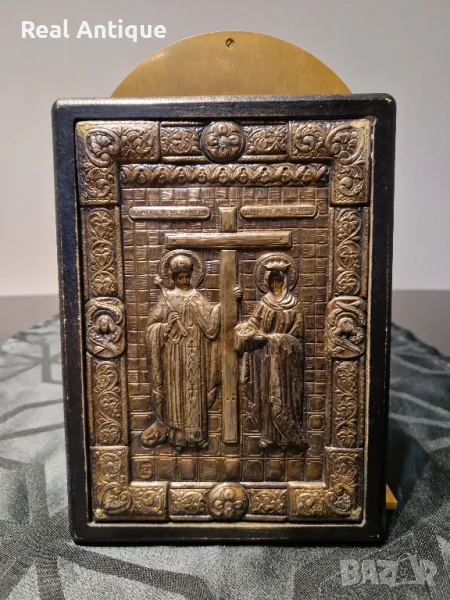 Прекрасна антикварна сребърна икона Свети Константин и Елена- маркировки Сертификат , снимка 1