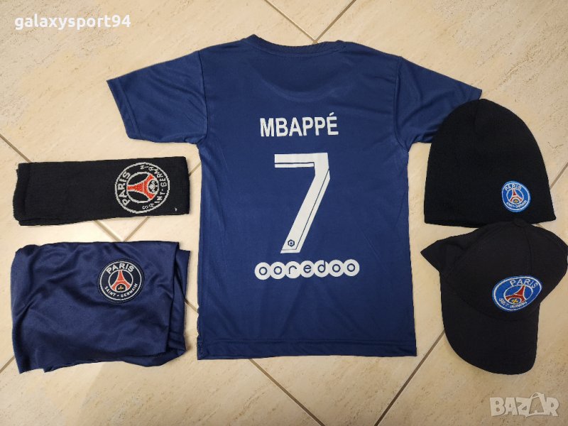 Мбапе 2023г Екип с калци + Шапка 2бр детски екип париж 2023г, снимка 1