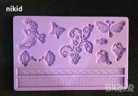 Пеперуда птичка цветя кант борд силиконов молд форма украса декор торта фондан шоколад, снимка 1