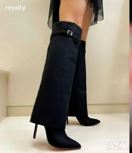Ботуши на ток - черен велур, снимка 1
