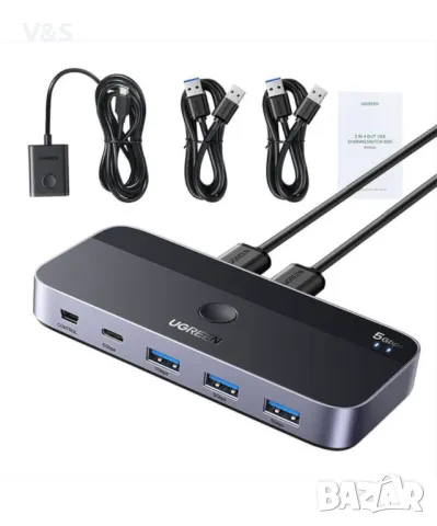 Суич Ugreen CM662 USB 3.0 Switch 2-in-4 Switch + 2x USB-A кабел - черен, снимка 10 - Други - 48648138