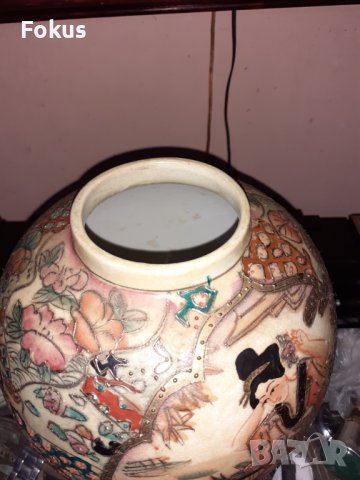 Сатцума Satsuma стара ваза буркан порцелан маркирана, снимка 5 - Антикварни и старинни предмети - 43170899