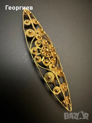 Антикварна филигранна брошка – сребро, златна позлата