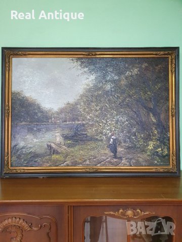 Уникална голяма антикварна авторска майсторска картина масло върху платно , снимка 1