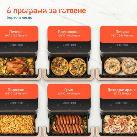 Фритюрник с горещ въздух Cosori Dual Blaze TwinFry Еър фрайър CAF-TF101S, 10L, снимка 14 - Фритюрници - 51674644