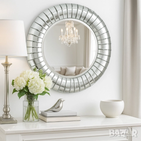 Кръгло декоративно огледало с фасетирана рамка, снимка 5 - Други стоки за дома - 51853184
