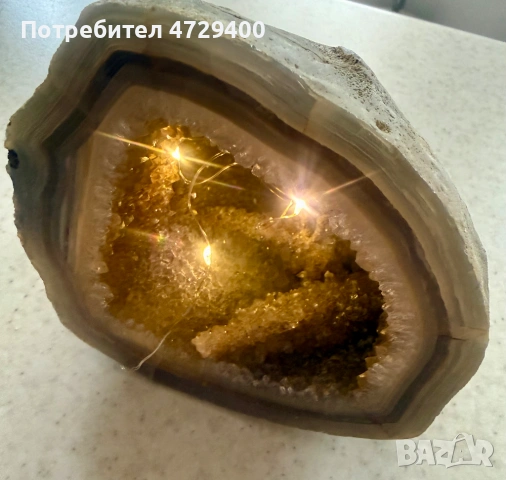 Естествена геода от ахат с кристална друза, снимка 6 - Други ценни предмети - 53389900