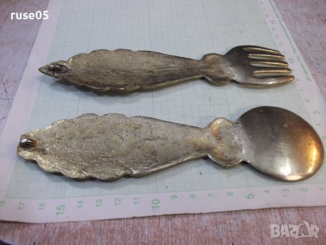 Комплект лъжица и вилица от бронз с релефни фигури, снимка 7 - Други ценни предмети - 43009365