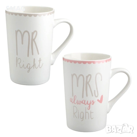 Комплект чаши New Bone „Mr Right – Mrs Always Right“, 350 мл – 2 бр_1183284