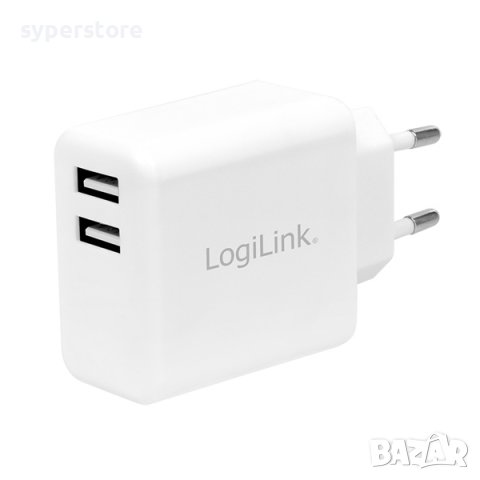 Адаптер USB Charger 2x, 2.4A, white, Logilink PA0210W SS300937