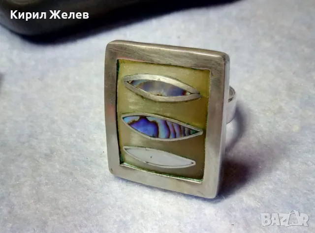 СТАР ПРЪСТЕН УНИКАТ КОСТ в МЕЛХИОНЕР ОБКОВ със СРЕБЪРЕН РИНГ и КРАЛСКИ СЕДЕФ ЧАСТ от КОМПЛЕКТ 37180