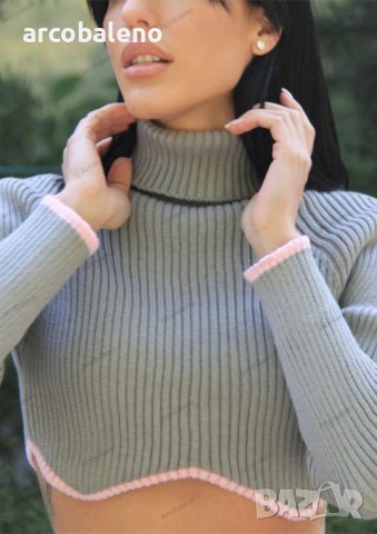 Дамски къс пуловер с яка и неравен подгъв, 9цвята, снимка 16 - Блузи с дълъг ръкав и пуловери - 43905120