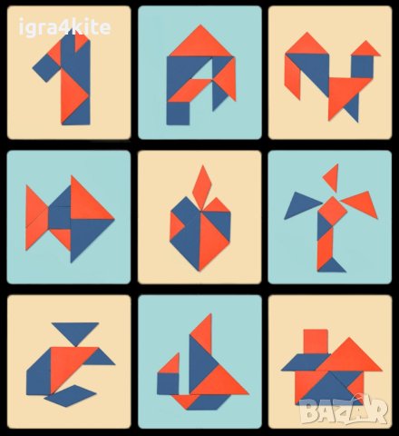 ХИТ! " Pocket tangram " 2бр. дървен Джобен танграм с шаблони в кутия, снимка 10 - Образователни игри - 40632532
