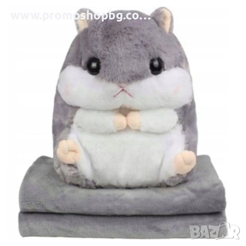 3 в 1 - Плюшена играчка Хамстер, възглавница и одеяло Kruzzel, сиво, снимка 2 - Плюшени играчки - 52506563
