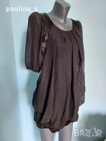 Уникална черна рокля / копринен сатен и органза / "YSL" 