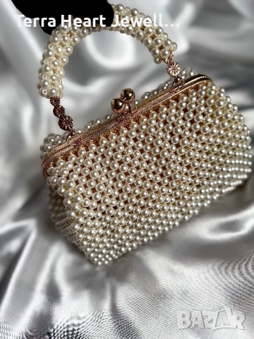 Дамска чанта и перли и метална рамка , снимка 3 - Чанти - 52502151