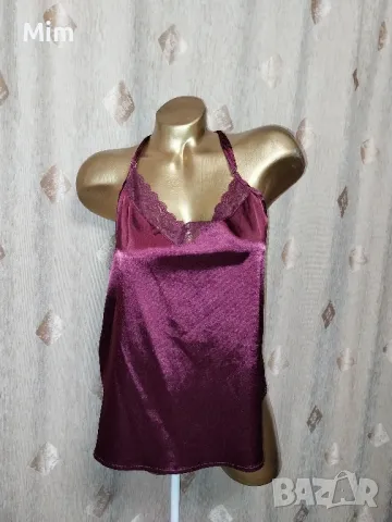 М Къса сатенена нощница бордо, снимка 4 - Нощници - 50416714