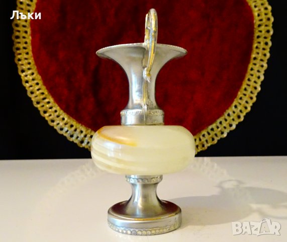 Посребрена амфора,ваза,свещник,бял оникс. , снимка 2 - Вази - 37369730