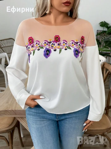 Бяла блуза с бродерия, Блуза на цветя