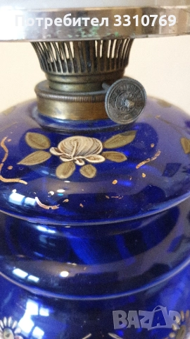 Изключително рядка антикварна находка- кобалтово синя луксозна стъклена газена лампа "Мурано .", снимка 3 - Настолни лампи - 52099939