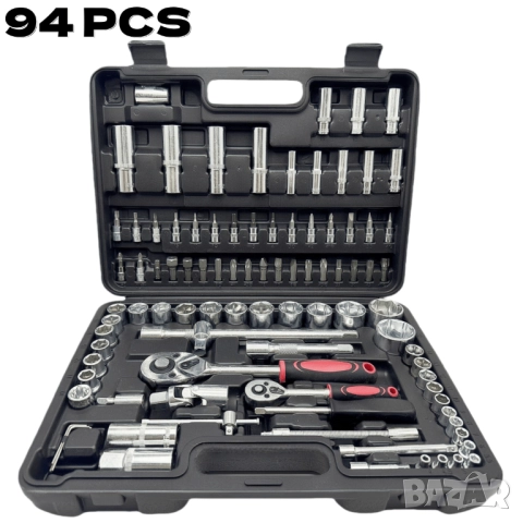 Гедоре 94 Части Инструменти Комплект - 1/2 и 1/4, Вложки, Накрайници, Отвертка, Тресчотка, Адаптори!, снимка 4 - Гедорета - 52937328