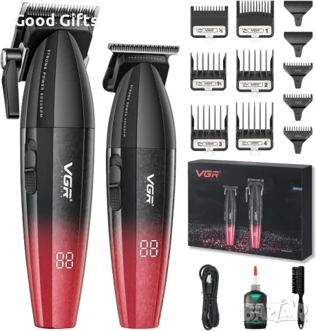 Професионален комплект за подстригване VGR V-640 – 2 в 1, с LED дисплей, безжичен, с аксесоари