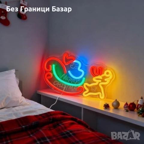 Нов Коледен неонов LED знак с елен Merry Christmas USB украса Табела, снимка 5 - Декорация за дома - 53020851