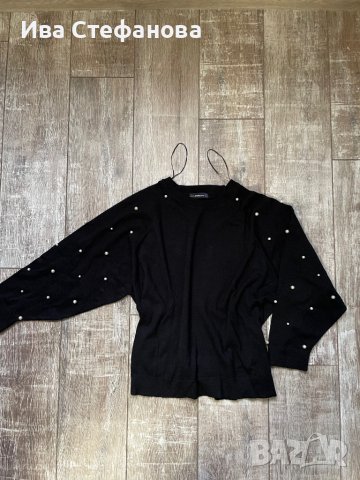 Wow 🤩 Черен  пуловер блуза  Zara овърсайз размер  с декорация перли, снимка 12 - Блузи с дълъг ръкав и пуловери - 43712131