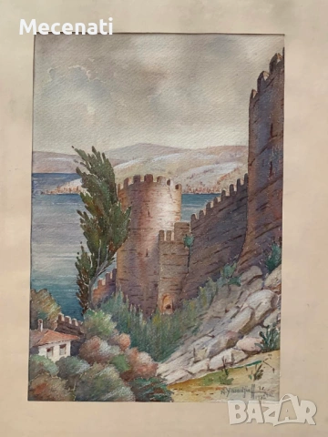 АТАНАС ЯЗАДЖИЕВ акварел Истамбул 1932 г., снимка 3 - Картини - 53099371