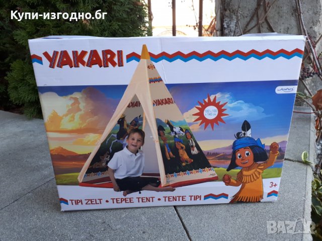 John Yakari Teepee, индианска Палатка за игра, Къща за игра с отпечатан мотив за деца, Бежов цвят, снимка 3 - Други - 34636505