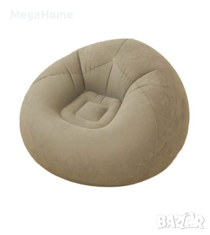 Плюшен надуваем фотьойл, мека и удобна повърхност, 110x110x85 см, бежов, снимка 7 - Дивани и мека мебел - 53491443