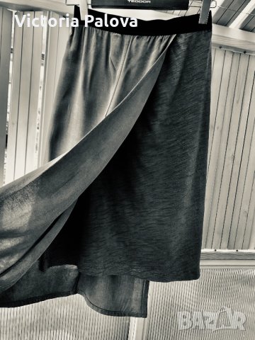 Ефектна нестандартна масленозелена пола SISLEY,асиметрична, снимка 2 - Поли - 33606012